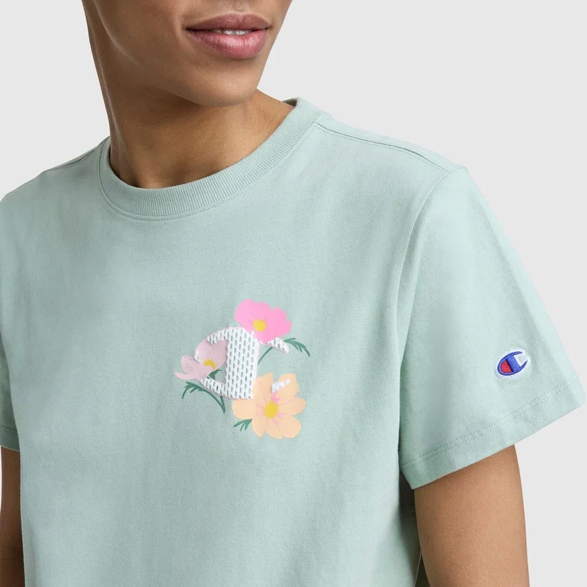 Camiseta con gráfico «C» en malla floral, C Logo