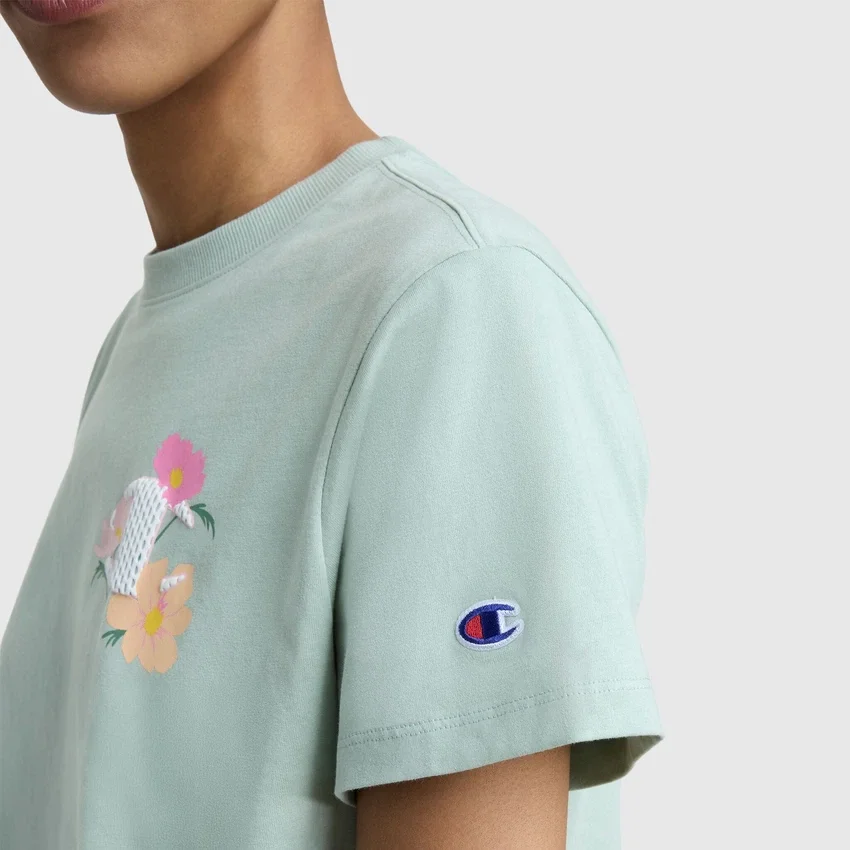 Camiseta con gráfico «C» en malla floral, C Logo